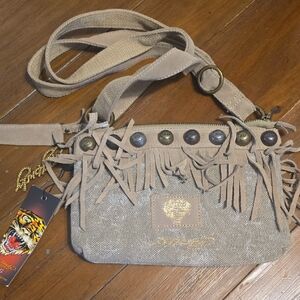 Fringed Beige Crossbody Bag